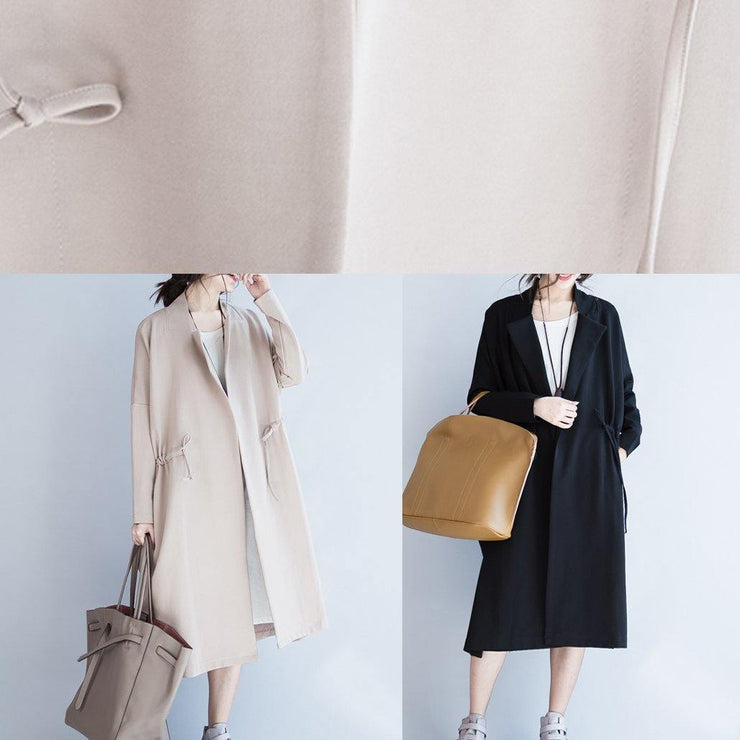 Handmade beige Fashion tunic coats design Notched drawstring fall women coats - SooLinen