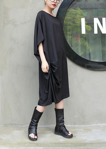 Handmade black Cotton Tunics side ruffles Knee summer Dresses - SooLinen