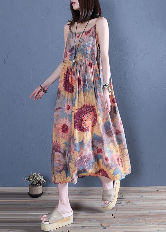 Handmade floral cotton Tunics Spaghetti Strap Cinched Traveling summer Dress - SooLinen