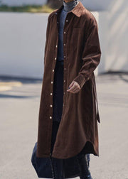 Handmade lapel Button Down  trench coat chocolate Midi coat - SooLinen