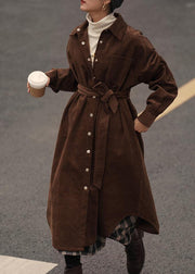 Handmade lapel Button Down  trench coat chocolate Midi coat - SooLinen