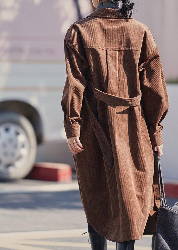 Handmade lapel Button Down  trench coat chocolate Midi coat - SooLinen