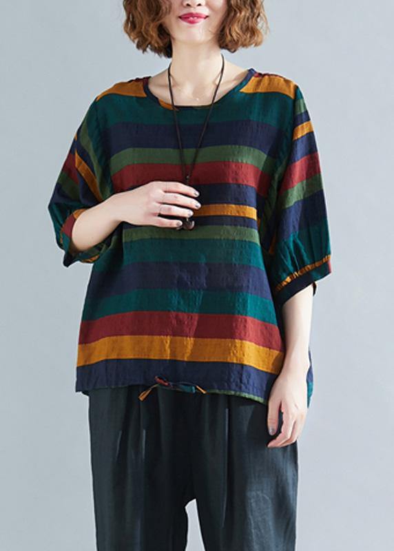 Handmade o neck Batwing Sleeve linen spring clothes For Women rainbow shirts - SooLinen