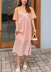 Handmade orange prints chiffon Tunics two pieces loose summer Dress - SooLinen