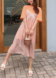 Handmade orange prints chiffon Tunics two pieces loose summer Dress - SooLinen