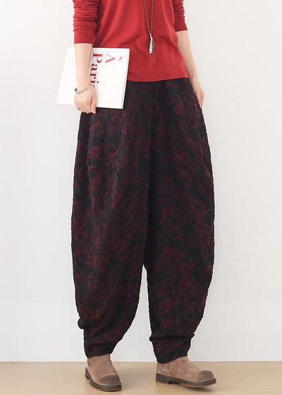 Handmade red harem pantspants  spring Jacquard design wild trousers - SooLinen