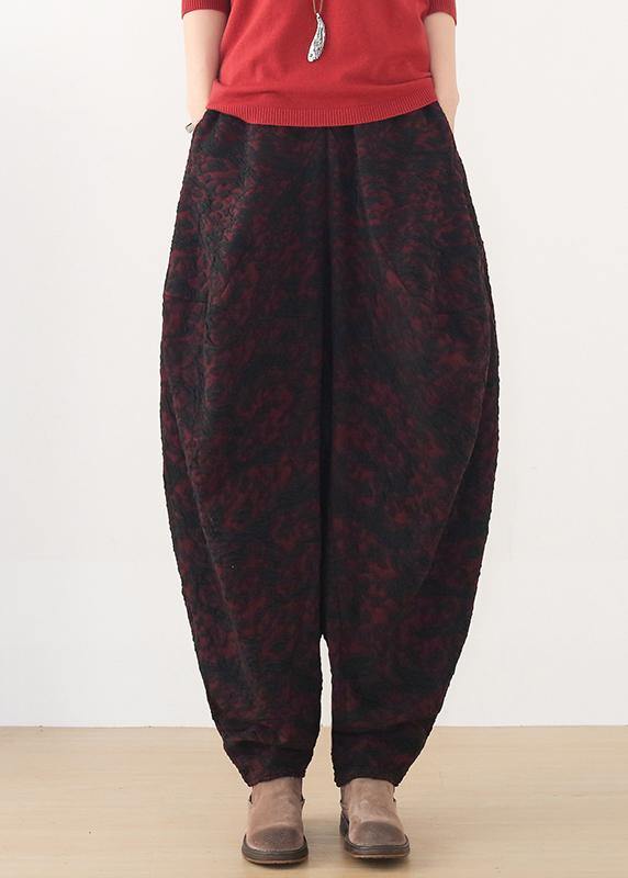 Handmade red harem pantspants  spring Jacquard design wild trousers - SooLinen