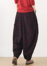 Handmade red harem pantspants  spring Jacquard design wild trousers - SooLinen