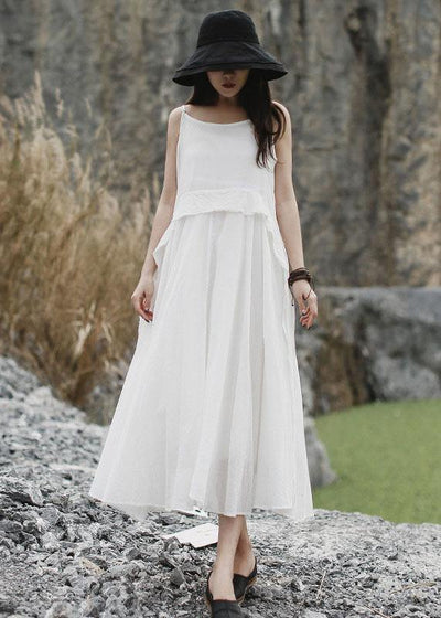 Handmade sleeveless linen dress Cotton white Dress summer - SooLinen