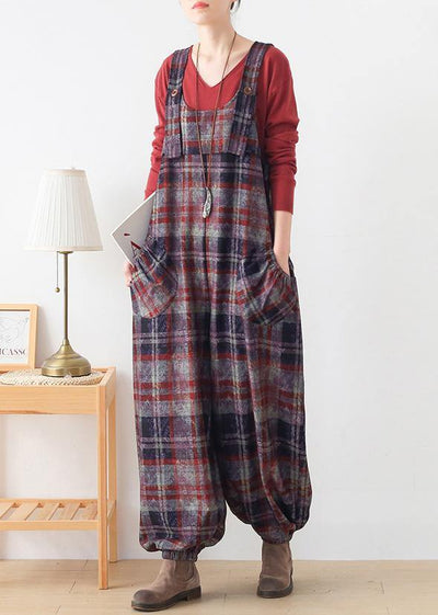 High end original Jumpsuit fashion red check strap Jumpsuit - SooLinen