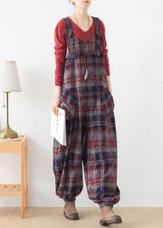 High end original Jumpsuit fashion red check strap Jumpsuit - SooLinen