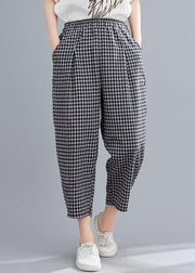 High-waist cotton linen checked harem pants - SooLinen