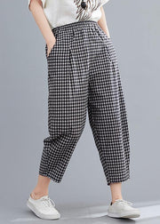 High-waist cotton linen checked harem pants - SooLinen