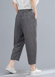 High-waist cotton linen checked harem pants - SooLinen