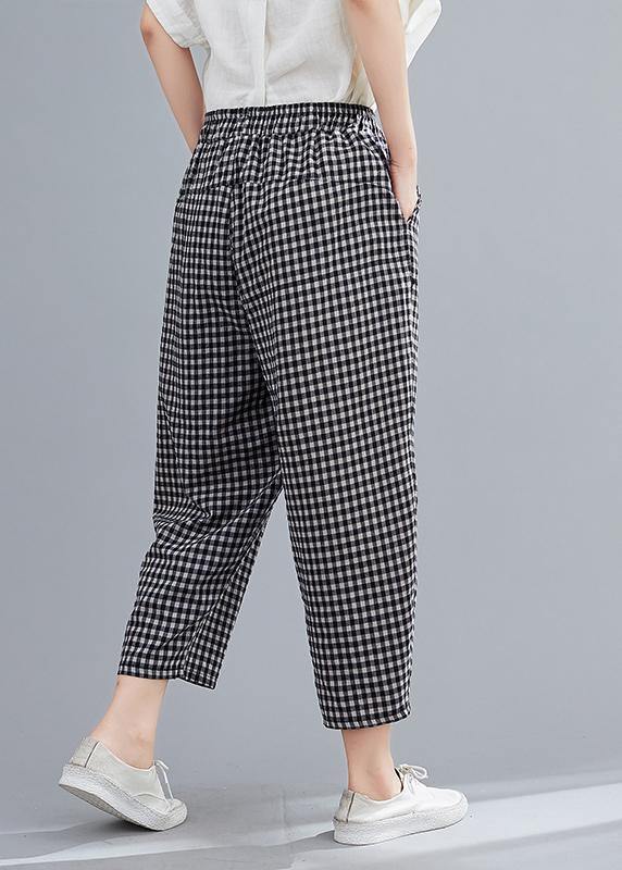 High-waist cotton linen checked harem pants - SooLinen