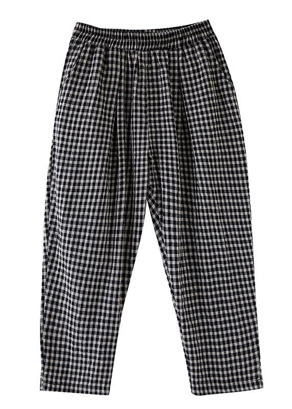 High-waist cotton linen checked harem pants - SooLinen