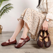 Hollow Out Brown Flat Feet Shoes Buckle Strap Flat Shoes - SooLinen