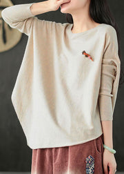 Italian Beige O-Neck Asymmetrical Knit tops Spring