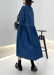 Italian Blue Button Pockets Denim Dresses Summer - SooLinen