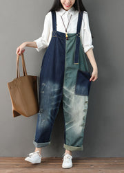 Italian Blue Hole Pockets Patchwork Jumpsuit Spring