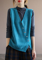 Italian Blue Loose Fall Sleeveless Knit Vest