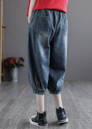 Italian Blue Pockets Elastic Waist Harem Pants denim - SooLinen