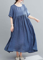 Italian Blue Pockets Maxi Dresses Short Sleeve Summer - SooLinen