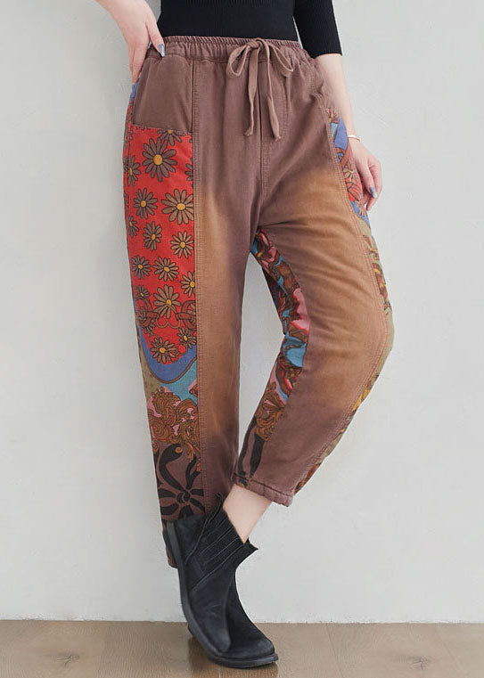 Italian Brick Red Pockets Floral Pants Spring