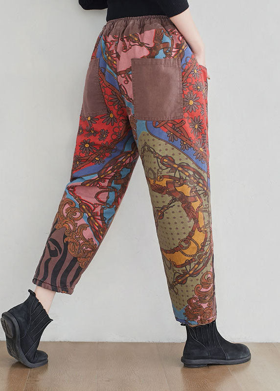 Italian Brick Red Pockets Floral Pants Spring