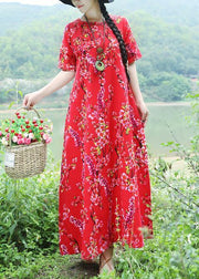 Italian Chinese Button cotton Tunics Omychic pattern red shift Dresses summer - SooLinen