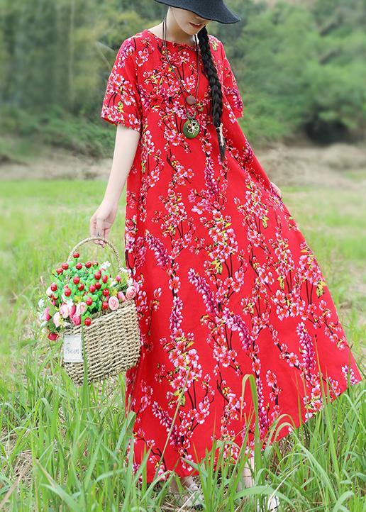 Italian Chinese Button cotton Tunics Omychic pattern red shift Dresses summer - SooLinen