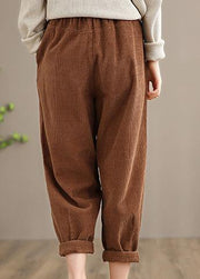 Italian Chocolate Casual Spring Elastic Waist Pockets Wide Leg Pants - SooLinen