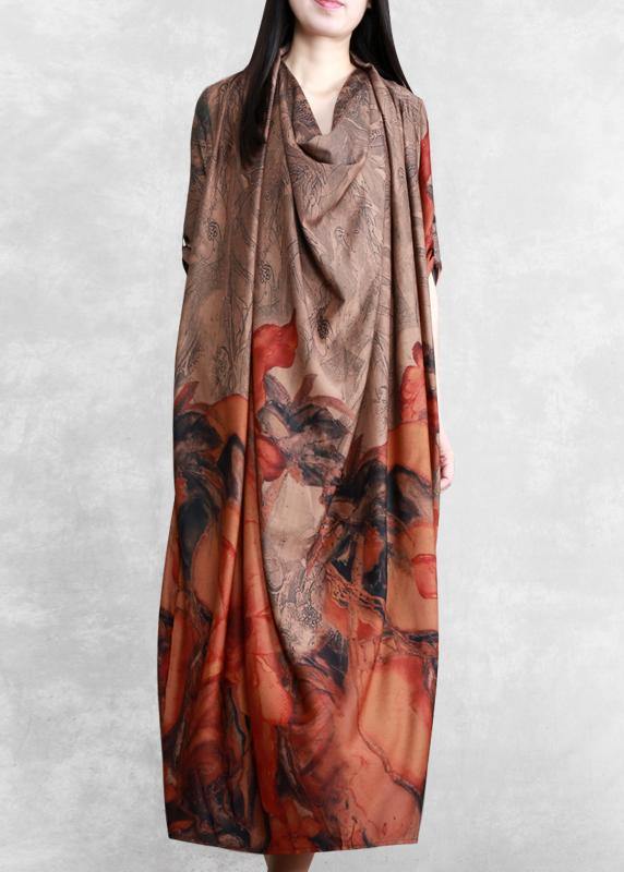 Italian Chocolate Print Clothes Women Asymmetric A Line Dress - SooLinen