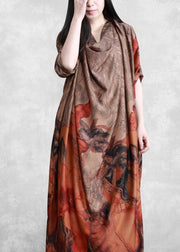 Italian Chocolate Print Clothes Women Asymmetric A Line Dress - SooLinen