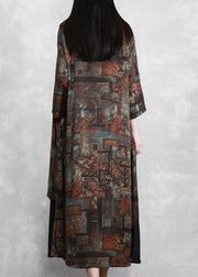 Italian Chocolate Print Draping Dresses - SooLinen