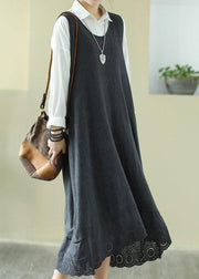 Italian Gray Outfit O Neck Sleeveless Robes Spring Dress - SooLinen