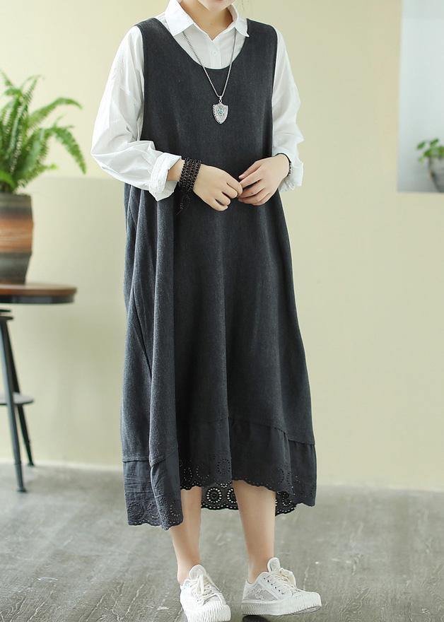 Italian Gray Outfit O Neck Sleeveless Robes Spring Dress - SooLinen