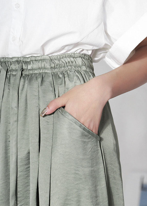 Italian Green Elastic Waist Casual Harem Pants