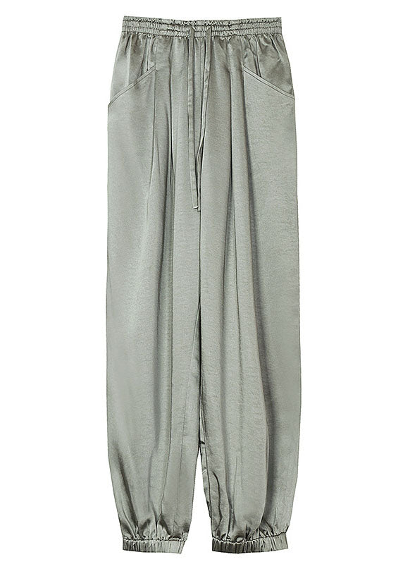 Italian Green Elastic Waist Casual Harem Pants