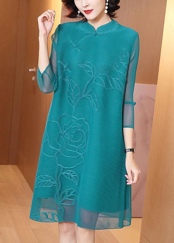 Italian Green Print Oriental Long sleeve Robe Dresses Summer - SooLinen