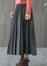 Italian Grey Black Casual Woolen Pleated Fall Skirts