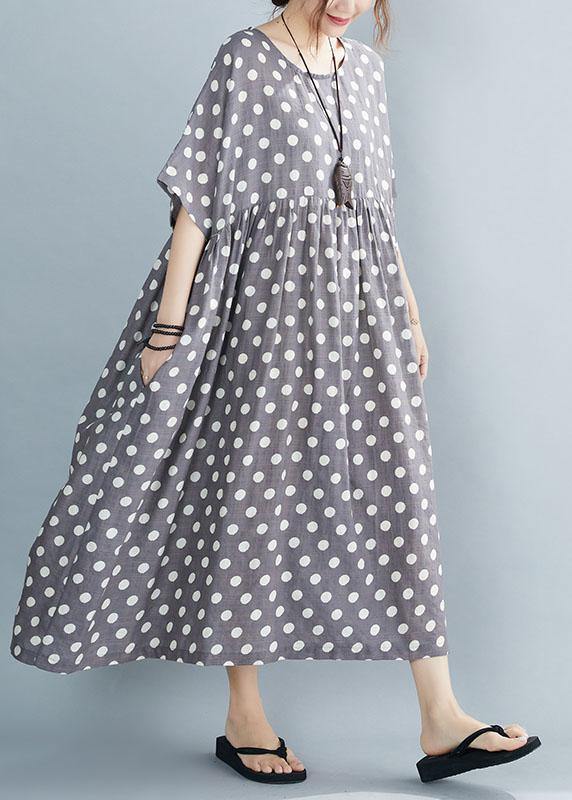 Italian Grey Dot Patchwork Summer Party Dresses - SooLinen