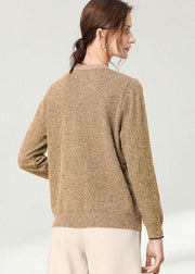 Italian Khaki V NeckPockets Spring Cardigan Long sleeve - SooLinen