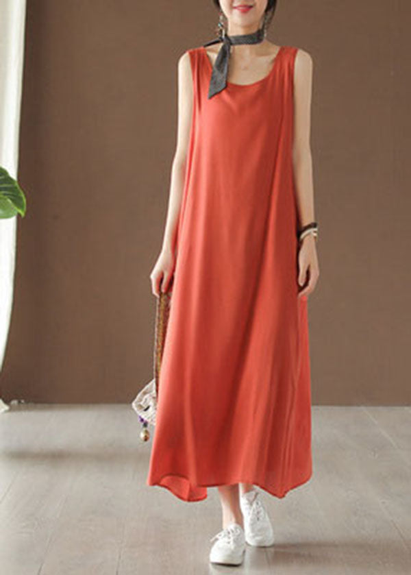 Italian Orange Solid Cotton Beach Spaghetti Strap Dress Summer