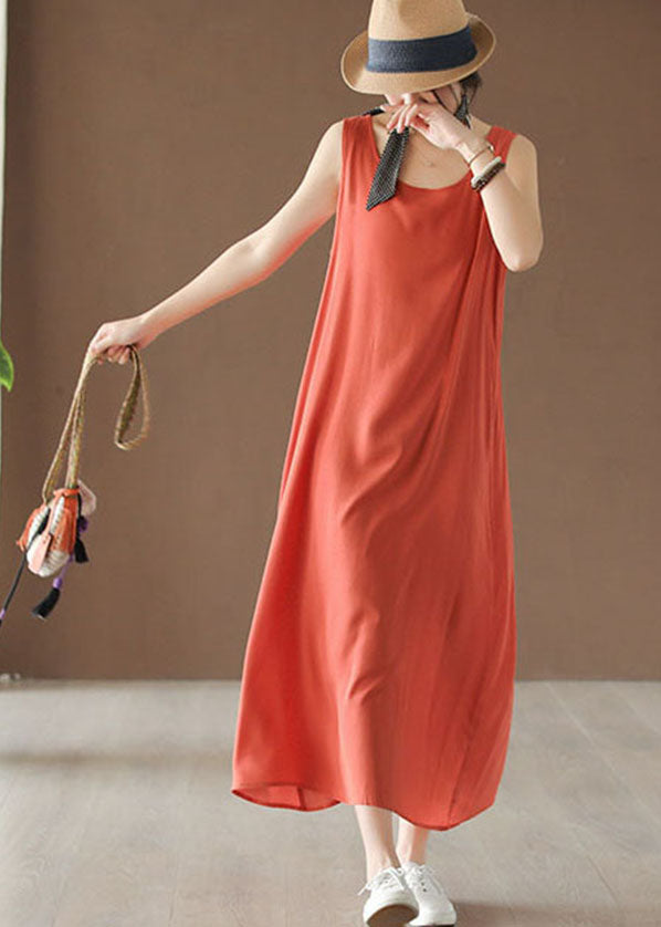 Italian Orange Solid Cotton Beach Spaghetti Strap Dress Summer