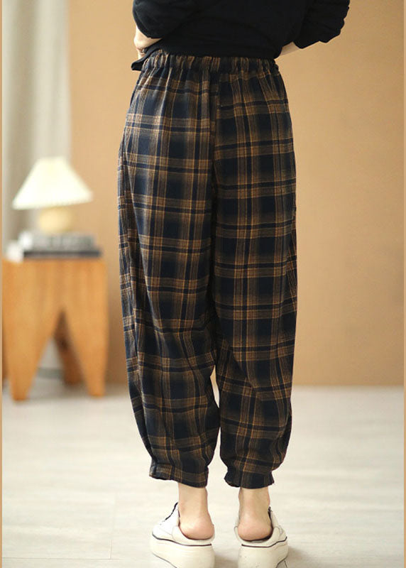 Italian Plaid Tie Waist Pockets Harem Fall Pants Cotton