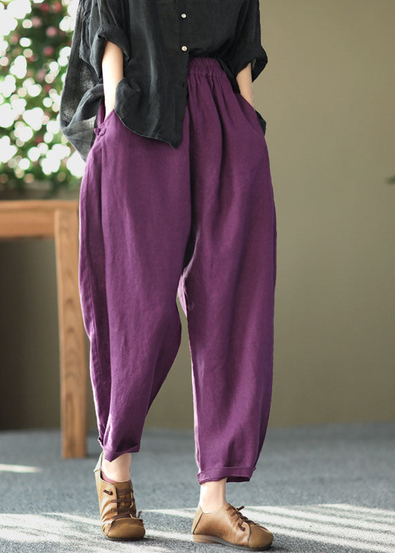 Italian Purple Oriental High Waist Linen Harem Pants Summer