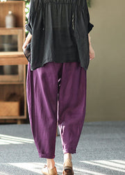 Italian Purple Oriental High Waist Linen Harem Pants Summer