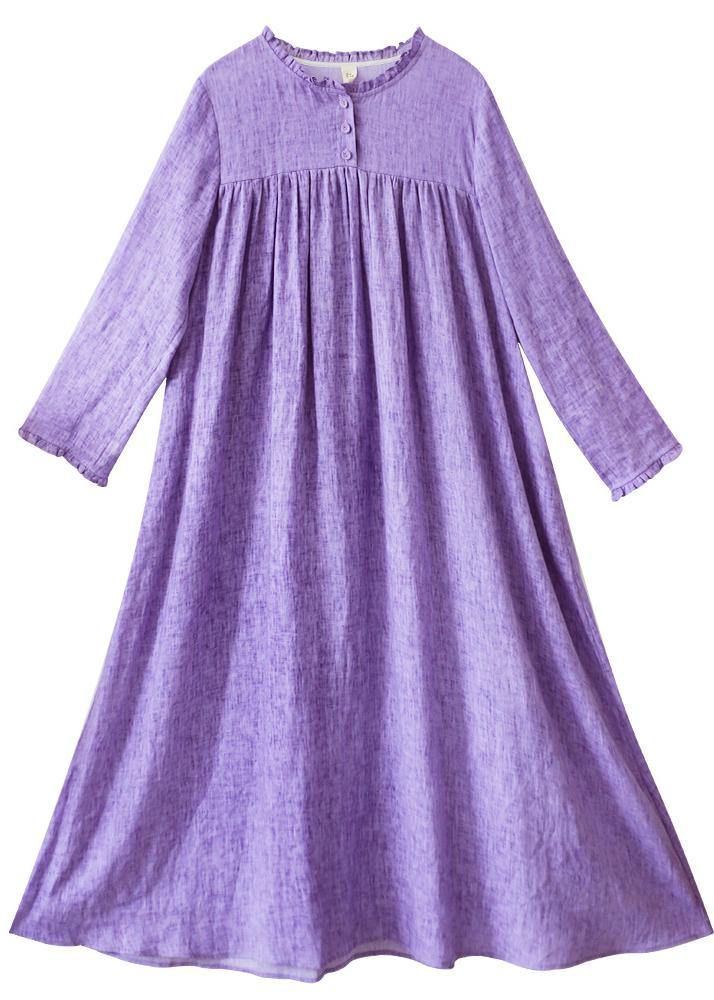 Italian Purple Outfit O Neck Tie Waist Dresses Spring Dresses - SooLinen