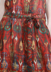 Italian Red Print Linen Sundress Drawstring - SooLinen